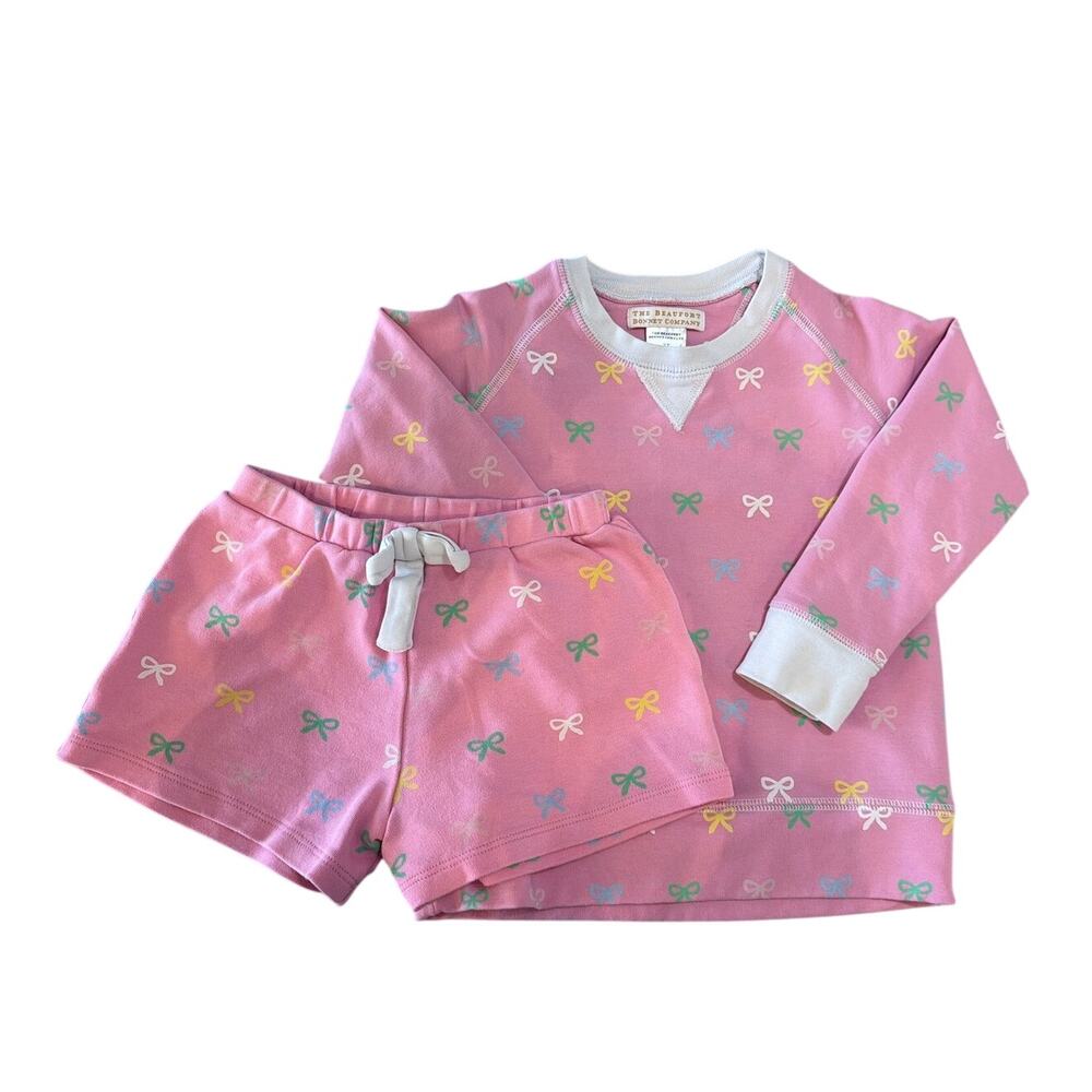 The Beaufort Bonnet Company Colorful Bow Sweatshirt & Shorts Set, Girls 3T, Pink